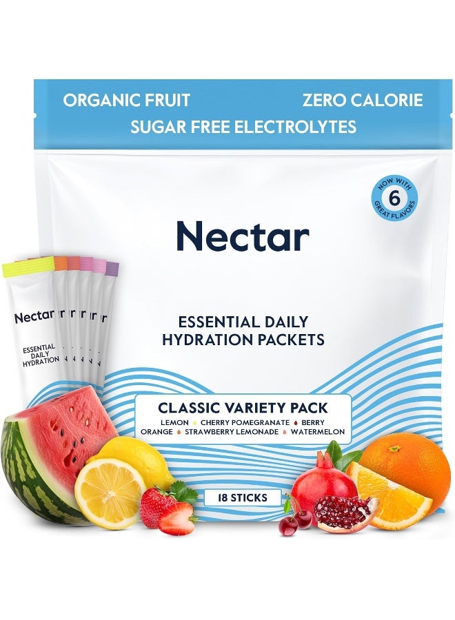 Nectar Hydration Packets - Electrolytes Powder Packets - No Sugar or Calories - Organic Fruit Liquid Daily IV Hydrate Packets for Hangover & Dehydration Relief and Rapid Rehydration (Variety 18 Pack) - Image 1